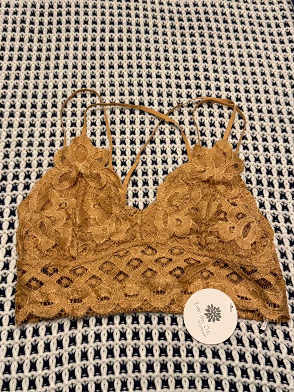 NWT-Gold Lace Bralette with Floral Detail size large